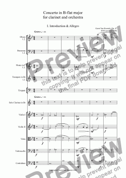 page one of Concerto in B-flat major for clarinet and orchestra, Op. 47 - I. Introduction & Allegro