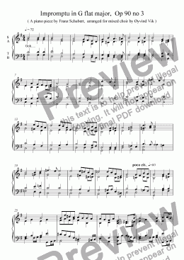 page one of Schubert Impromptu op 90 / 3 arranged for mixed choir