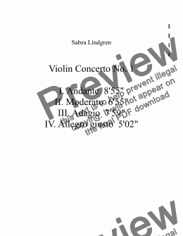 page one of Violin Concerto No. 1 in A minor, III. Adagio, for Solo Violin with Orchestra