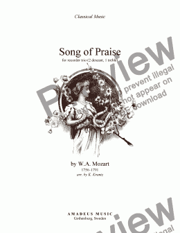 page one of Song of Praise/Hymn Song for recorder trio (SSA) K. 623a (Austrian National Anthem)