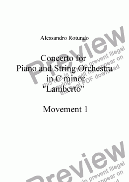 page one of Concerto for Piano and String Orchestra in c minor - Movement 1
