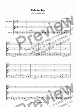 page one of Ode to Joy (L. van Beethoven) - for Flute (Oboe), Clarinet in Bb and Bassoon