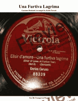 page one of Una Furtiva Lagrima for Solo Bb Trumpet & Piano (Intermediate version)