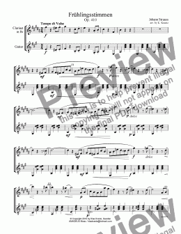 page one of Frühlingsstimmen / Voices of Spring for clarinet in Bb and guitar