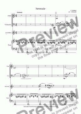 page one of Schubert - Standchen (Serenade) arr. for Violin, Cello, Accordion & Piano)