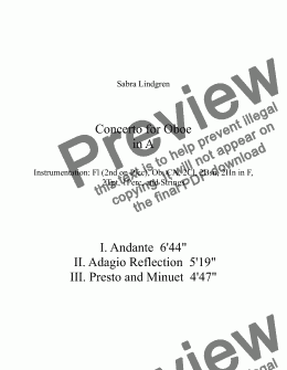 page one of Concerto for Oboe, II. Adagio Reflection, for Solo Oboe and Orchestra