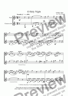 page one of O Holy Night for flute and clarinet