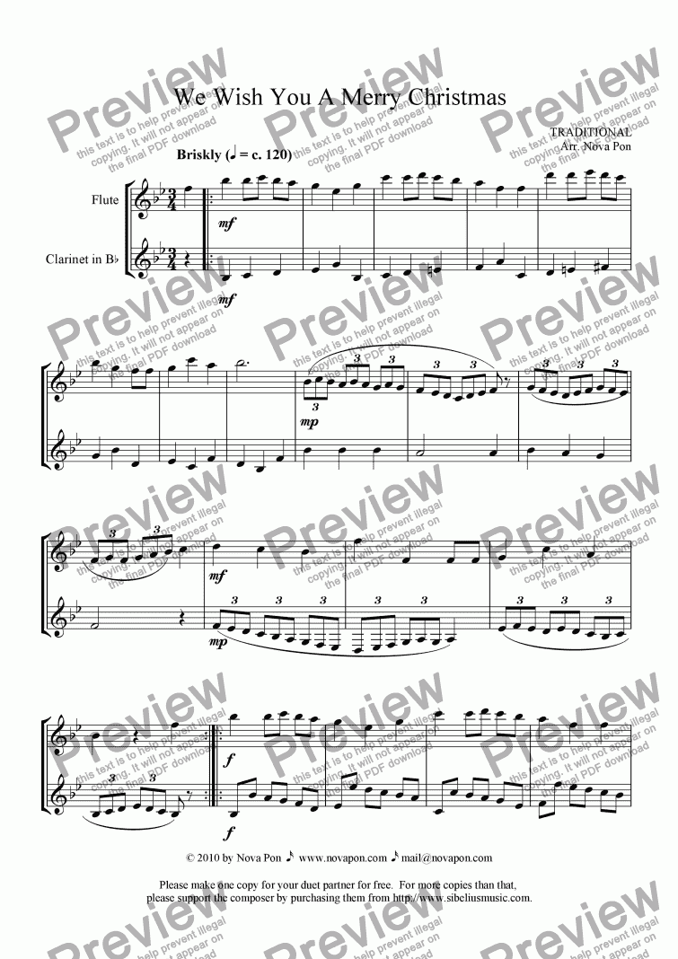 We Wish You A Merry Christmas for flute and clarinet - Sheet Music PDF