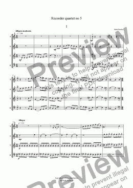 page one of Recorder quartet no 5