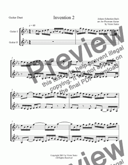 page one of J. S. Bach Invention 2 (plectrum guitar duet)