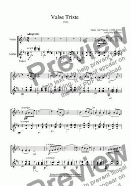 page one of Valse Triste for violin and guitar