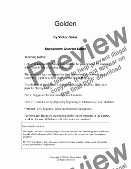 page one of  Golden (beginning to intermediate saxophone quartet / choir)