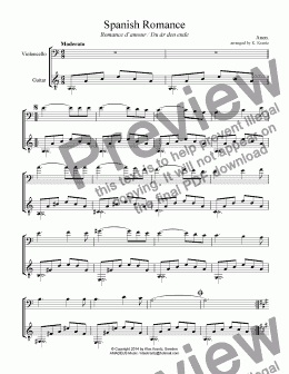 page one of Spanish Romance / Romance anónimo for cello and easy guitar