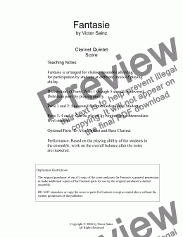 page one of  Fantasie (beginning to intermediate clarinet choir / quintet)