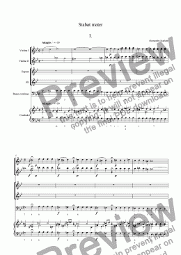 page one of Alessandro Scarlatti: Stabat mater - due violini, soprano, contralto, B.c.