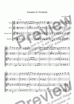 page one of Autumn In Vermont - an arrangement for 4-part wind ensemble