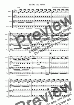 page one of Zadok The Priest For String Quartet