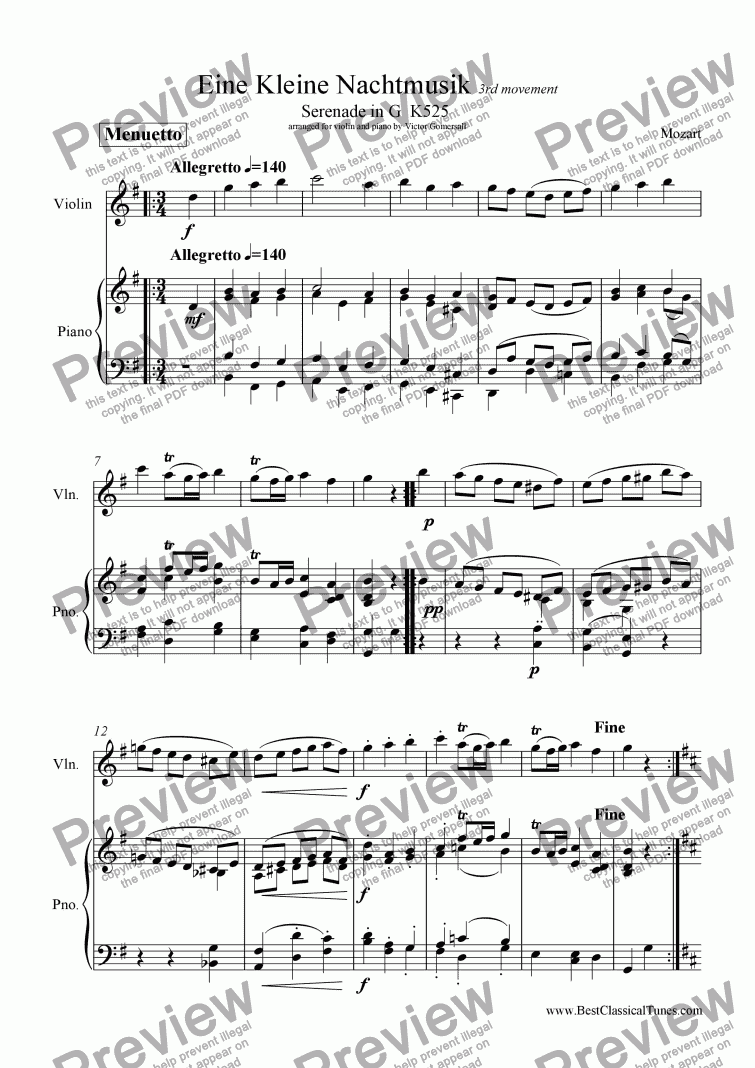 Eine Kleine Nachtmusik - K525 - 3rd Mvt - Minuet and trio