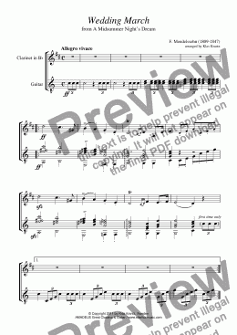 page one of Wedding March for clarinet in Bb and guitar