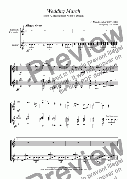 page one of Wedding March for descant recorder and guitar