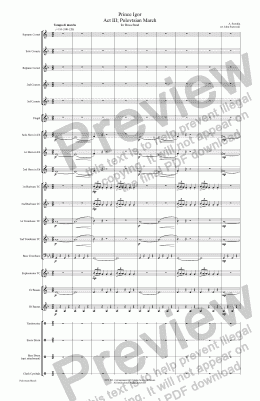 page one of Prince Igor Act III; Polovtsian March for Brass Band