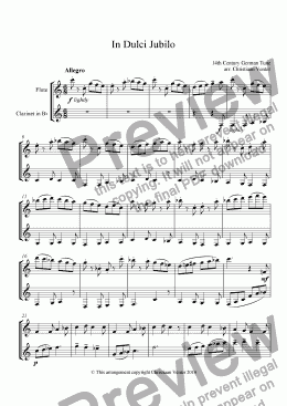 page one of In Dulce Jubilo for Flute and Clarinet