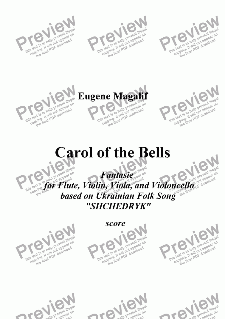 Carol Of The Bells Flute Violin Viola Cello Sheet Music Pdf File