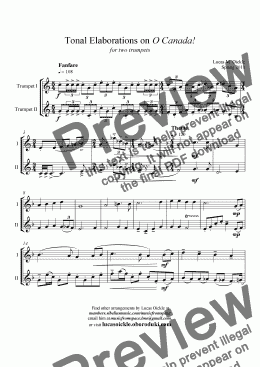 page one of Tonal Elaborations on ’O Canada’, for two trumpets (2011)
