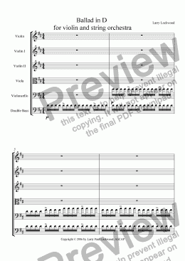 page one of Ballad in D for Violin and String Orchestra