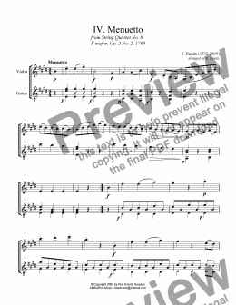 page one of Menuetto for violin and guitar