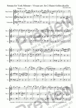 page one of Sonata for York Minster - Vivace arr. for 2 flutes/violins & cello