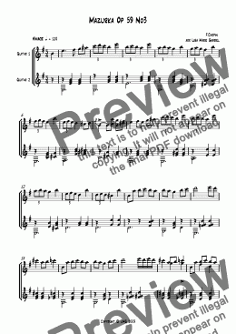 page one of Mazurka Op 59 No3 by Chopin - arr guitar duet