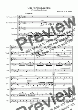 page one of Una Furtiva Lagrima (brass quintet)