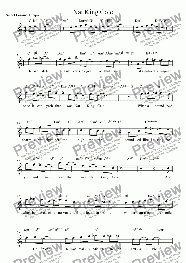 Nat King Cole(Vocal) - Download Sheet Music PDF file