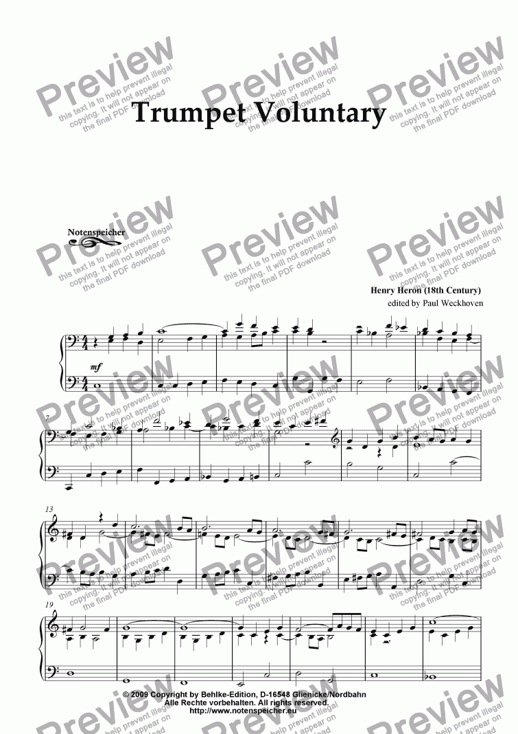 Trumpet Voluntary In G For Organ By Th H Heron Download Pdf File