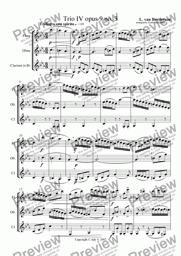 Beethoven Trio Iv Opus 9 No 3 Arrange For Flute Oboe Clarinet