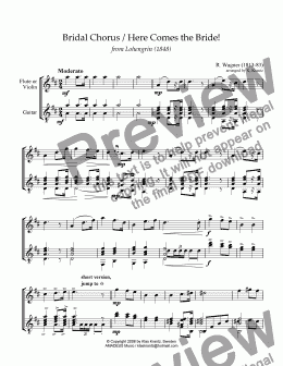 page one of Bridal chorus from Lohengrin - Here comes the bride! for flute or violin and guitar (D major)