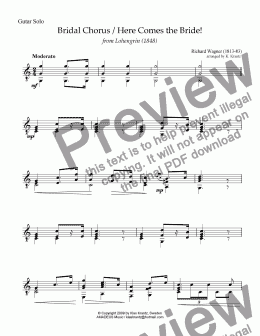 page one of Bridal chorus from Lohengrin - Here comes the bride! for easy guitar solo